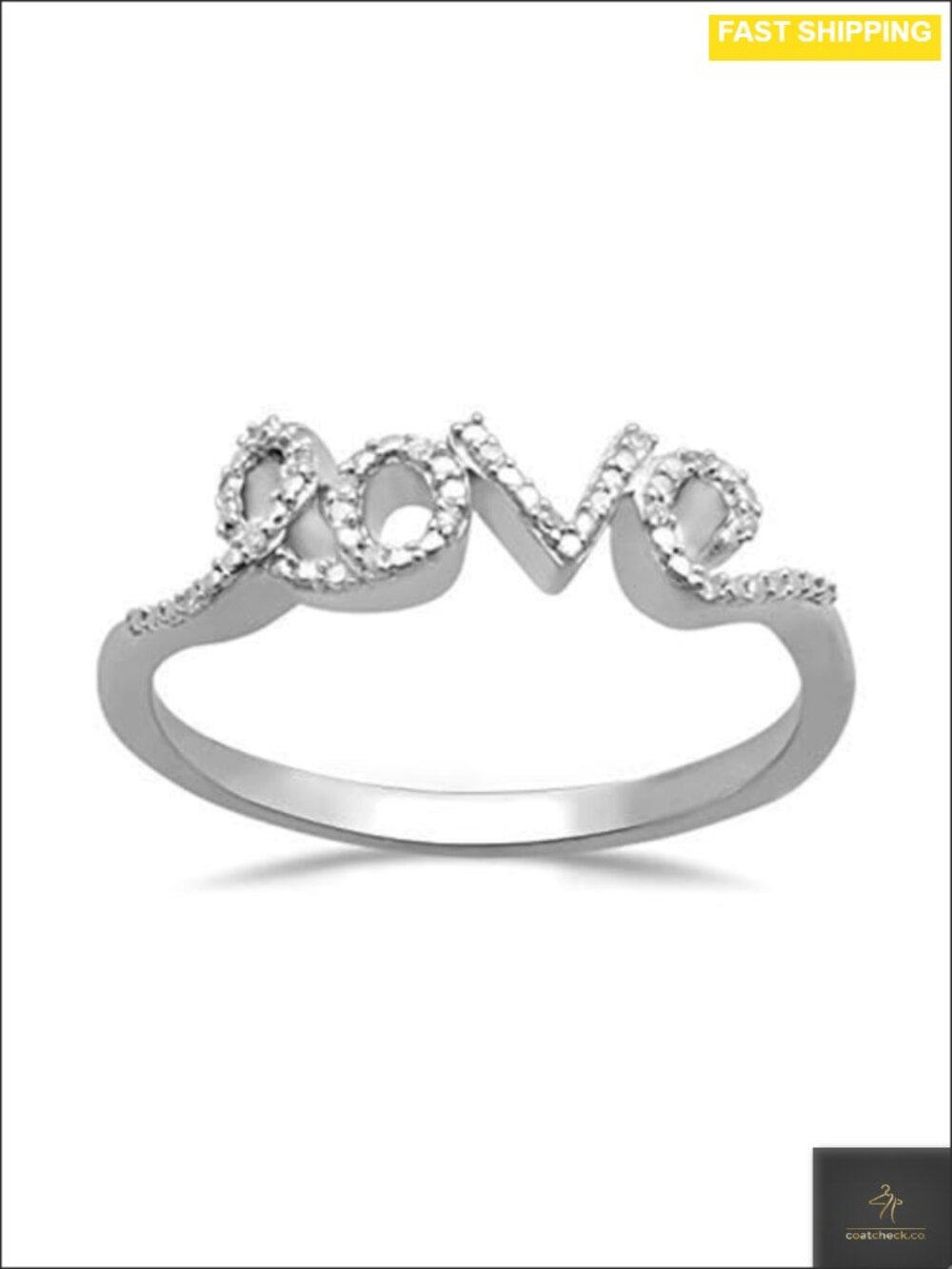 Sterling Silver Love Ring Natural White Diamond Heart Cut-Out